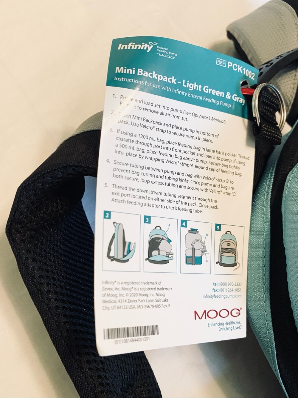 NWT Moog Medical Mini Backpack for Entralite Infinity Feeding Pump Gray Green - Picture 4 of 4